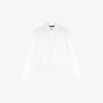 Укороченная хлопковая рубашка Ciski с длинными рукавами Maje, цвет blanc