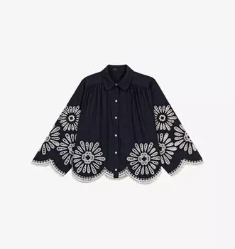 Укороченная хлопковая рубашка с деталями из кроше Maje, синий