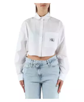 Укороченная хлопковая рубашка с классическим воротником Calvin Klein Jeans, белый