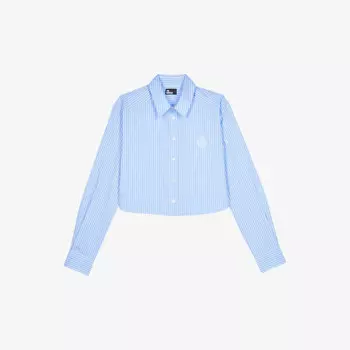 Укороченная хлопковая рубашка с вышитым логотипом и полосатым принтом The Kooples, белый