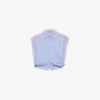 Укороченная хлопковая рубашка в клетку Prada, голубой