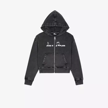 Укороченная хлопковая толстовка с принтом логотипа, стандартного кроя The Kooples, черный