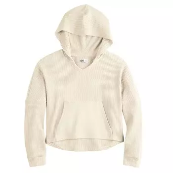 Укороченная худи SO с вафельным узором для девочек 6–20 лет, обычных и больших размеров, цвет White Oak