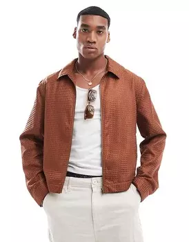 Укороченная коричневая фактурная куртка Харрингтон ASOS DESIGN