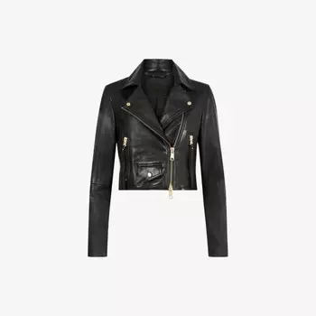 Укороченная кожаная байкерская куртка Elora облегающего кроя Allsaints, черный