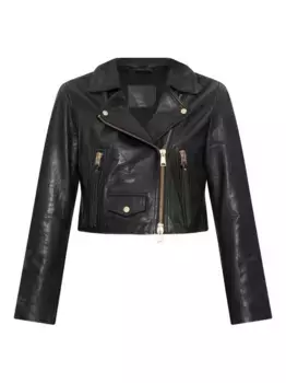 Укороченная кожаная куртка AllSaints, черный