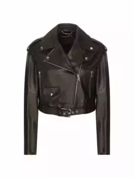 Укороченная кожаная куртка Dolce&Gabbana, черный