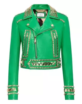 Укороченная кожаная куртка Gothic Plein Philipp Plein, зеленый