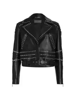 Укороченная кожаная куртка с заклепками Alberta Ferretti, черный