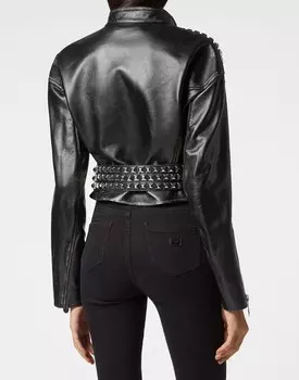 Укороченная кожаная куртка с заклепками Philipp Plein, черный
