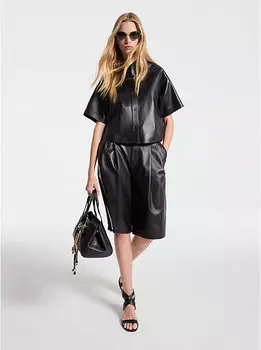 Укороченная кожаная рубашка Michael Kors, черный