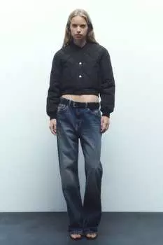 Укороченная куртка-бомбер из пуха ZARA, черный