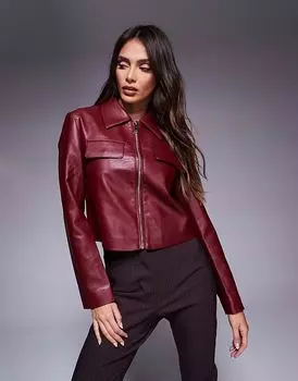 Укороченная куртка-бомбер River Island из полиуретана бордового цвета