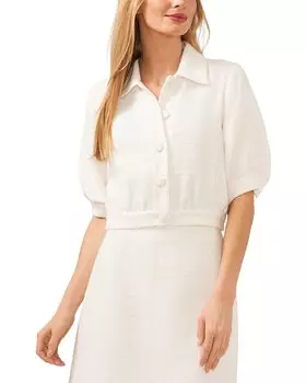 Укороченная куртка CeCe Puff с короткими рукавами и воротником, белый