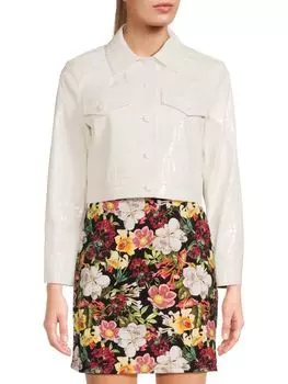Укороченная куртка Chloe из искусственной кожи с эффектом крокодила Alice + Olivia, белый