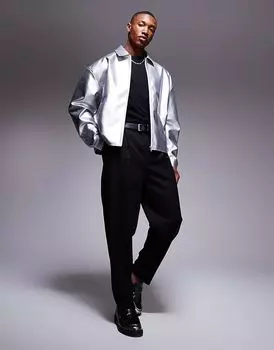 Укороченная куртка харрингтон из искусственной кожи цвета металлик ASOS DESIGN