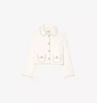 Укороченная куртка из эластичной ткани с контрастной строчкой Sandro, цвет naturels