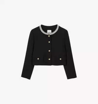 Укороченная куртка из эластичной ткани, украшенная бисером Sandro, мультиколор
