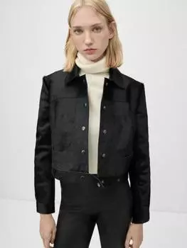 Укороченная куртка из далласской кожи Mango, черный