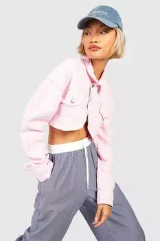 Укороченная куртка из денима с пастельным изогнутым номом Boohoo, розовый