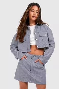 Укороченная куртка из денима в полоску Boohoo, нави