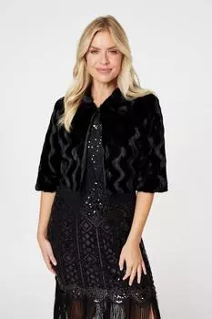 Укороченная куртка из искусственного меха с рукавом 1/2 Izabel London, черный