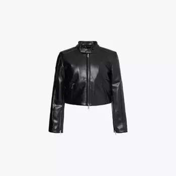 Укороченная куртка из искусственной кожи с воротником-стойкой Good American, черный