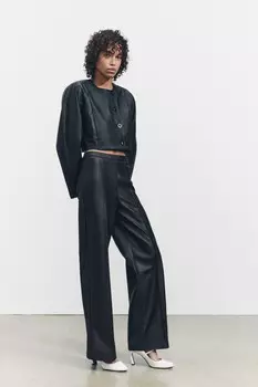 Укороченная куртка из искусственной кожи ZARA, черный