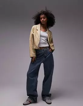 Укороченная куртка из натуральной кожи премиум-класса Topshop ванильного цвета