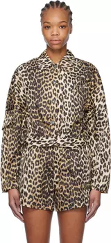 Укороченная куртка из нейлона Duchesse черного и коричневого цветов GANNI