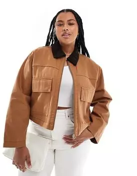 Укороченная куртка из парусины с карманами в цвете «ириска» ASOS