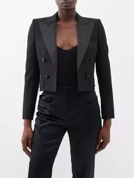 Укороченная куртка из шерсти Saint Laurent, черный