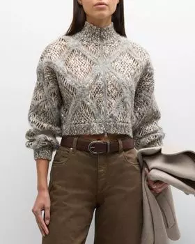 Укороченная куртка на молнии в тон с пайетками Argyle Brunello Cucinelli, цвет Ceo53 Brown