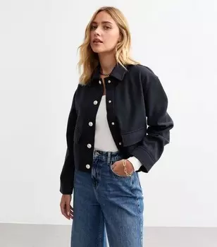 Укороченная куртка New Look с текстурированной отделкой, темно-синий