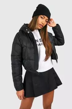 Укороченная куртка-пуховик с капюшоном boohoo, черный