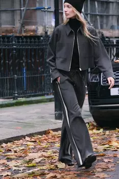 Укороченная куртка с боковыми полосами ZARA, серый