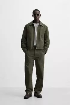 Укороченная куртка с карманами ZARA, темный хаки