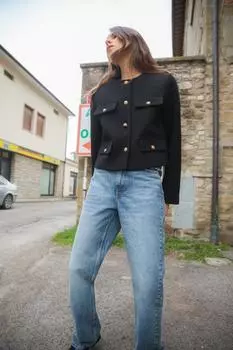 Укороченная куртка с клапанами ZARA, черный