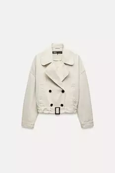 Укороченная куртка с резинкой по нижнему полу ZARA, устрично-белый