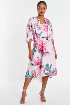 Укороченная куртка с розовым цветочным принтом и разрезными рукавами QUIZ Clothing