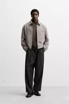 Укороченная куртка с текстурой ZARA, серый