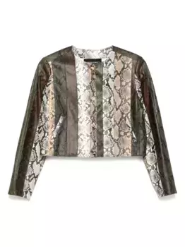 Укороченная куртка с тиснением под кожу змеи Cynthia Rowley, зеленый