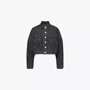 Укороченная куртка свободного кроя из органического денима Sparkle Ganni, черный
