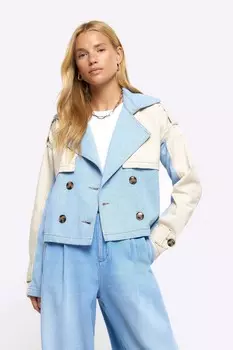 Укороченная куртка тренч из гибридного денима River Island, синий