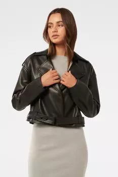 Укороченная куртка тренч Lorri из веганской кожи Forever New, черный