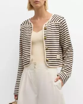 Укороченная куртка в полоску Graham из органического хлопка Tanya Taylor, цвет Cream/Black