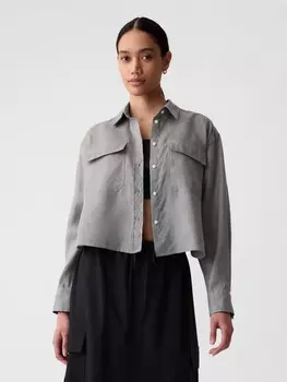 Укороченная льняная рубашка Gap, серый