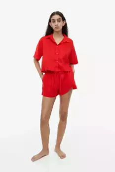Укороченная льняная рубашка H&M, оранжевый