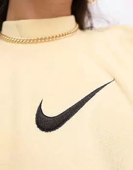 Укороченная махровая футболка миди с галочкой Nike бледно-ванильного цвета