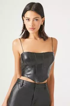 Укороченная майка-бюстье из искусственной кожи Forever 21, черный